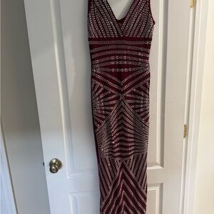 Glamorous Burgundy Maxi Dress with Silver Accents